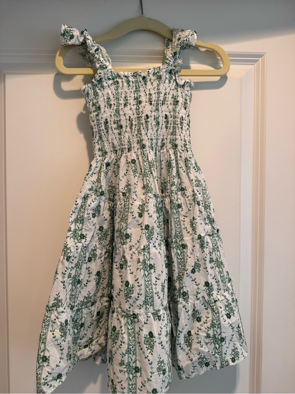 Hill House White Dress with Green Floral Print